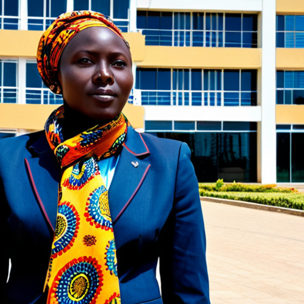 Businesswoman in Dakar** "A professional businesswoman, fully clothed in a modest, tailored business suit with a colorful African print scarf, stands in front of a modern office building in Dakar, Senegal. The scene is bathed in warm, natural sunlight. The image should display perfect anatomy, correct proportions, and a natural pose. Safe for work, appropriate content, professional, family-friendly, high resolution, professional photography." **