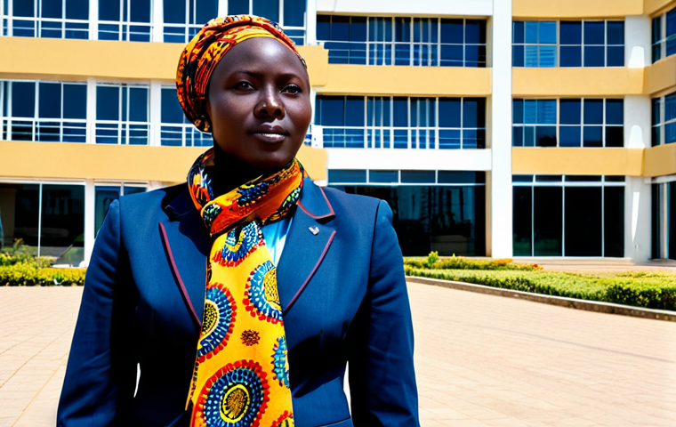 Businesswoman in Dakar** "A professional businesswoman, fully clothed in a modest, tailored business suit with a colorful African print scarf, stands in front of a modern office building in Dakar, Senegal. The scene is bathed in warm, natural sunlight. The image should display perfect anatomy, correct proportions, and a natural pose. Safe for work, appropriate content, professional, family-friendly, high resolution, professional photography." **
