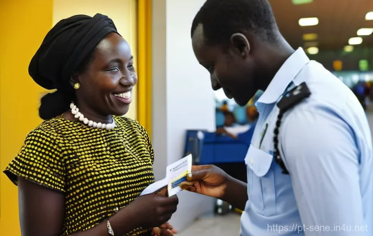 세네갈 비자 발급 방법 - **Prompt:** A warm, inviting scene at the Blaise Diagne International Airport (DSS) in Dakar, Senega...