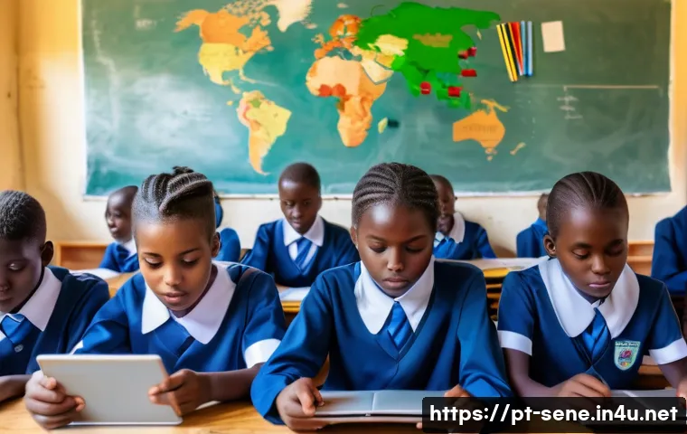세네갈에서 학교 시스템 - A vibrant classroom scene in an urban Senegalese school located in Dakar, showing diverse students a...