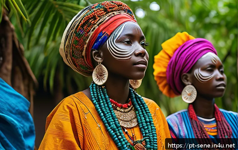 세네갈의 대표적인 축제 - A vibrant Senegalese festival scene showcasing traditional rituals and ceremonies: dancers in colorf...