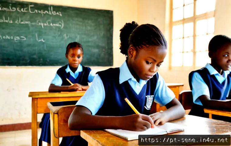 Home 15 세네갈의 교육 제도 - Photorealistic classroom in Dakar, Senegal, diverse West African teenage students in neat school uni...